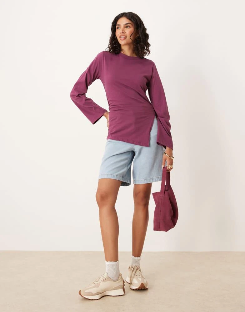 ASOS ASOS DESIGN asymmetric hem long sleeve ruched side top in fig 3