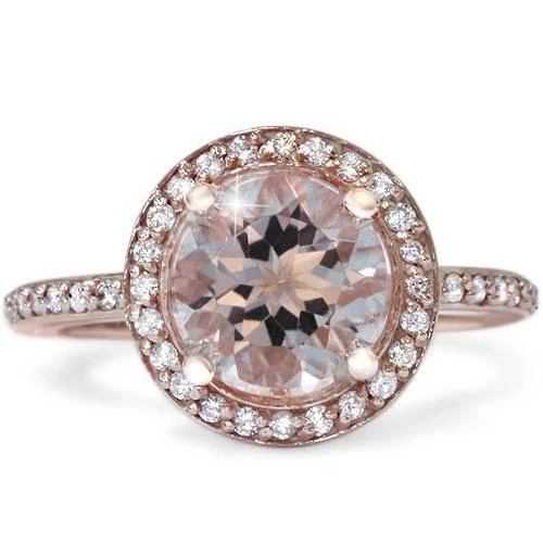 Pompeii3 2ct Morganite & Diamond Halo Vintage Antique Engagement Ring 14K Rose Gold 1