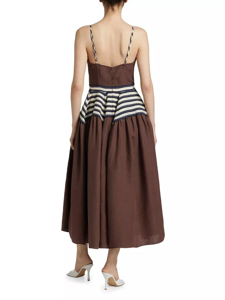Rosie Assoulin Golden Afternoon Linen Striped Midi-Dress 5