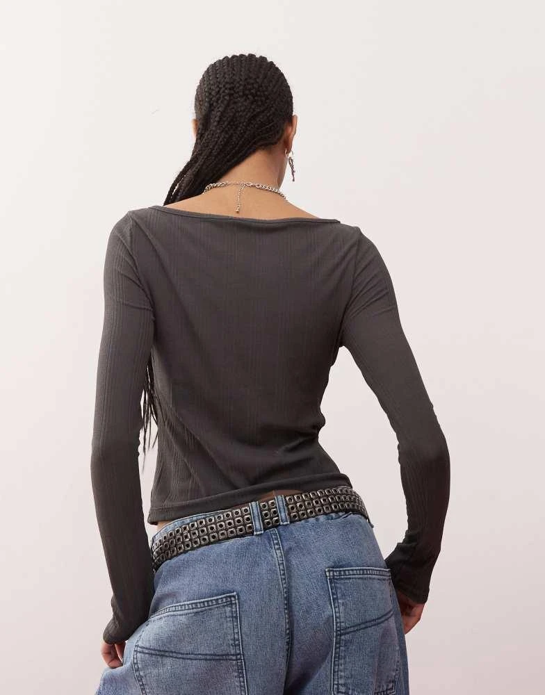 COLLUSION COLLUSION ribbed slash neck long sleeve top in grey 4