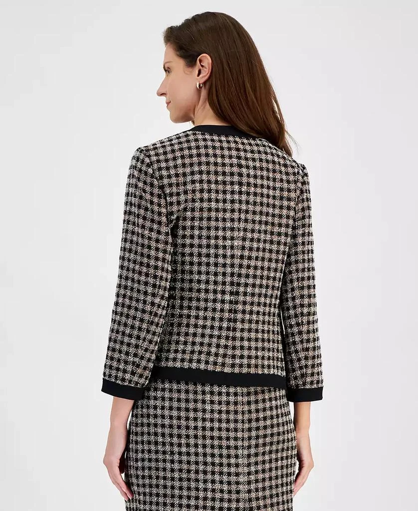 Kasper Petite Plaid Contrast-Framed Open-Front Jacket 2