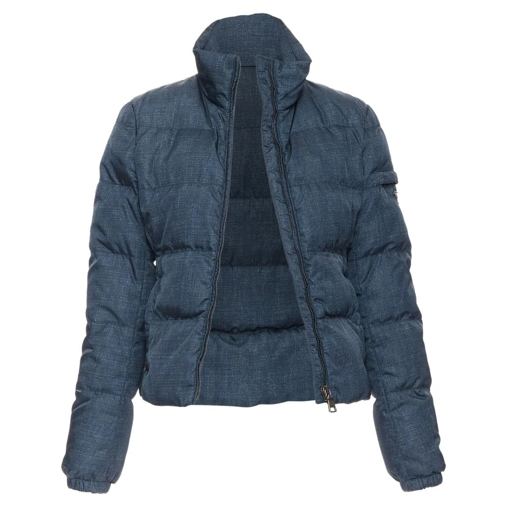 Prada Prad navy denim fabric print triangle logo cropped puffer jacket 3