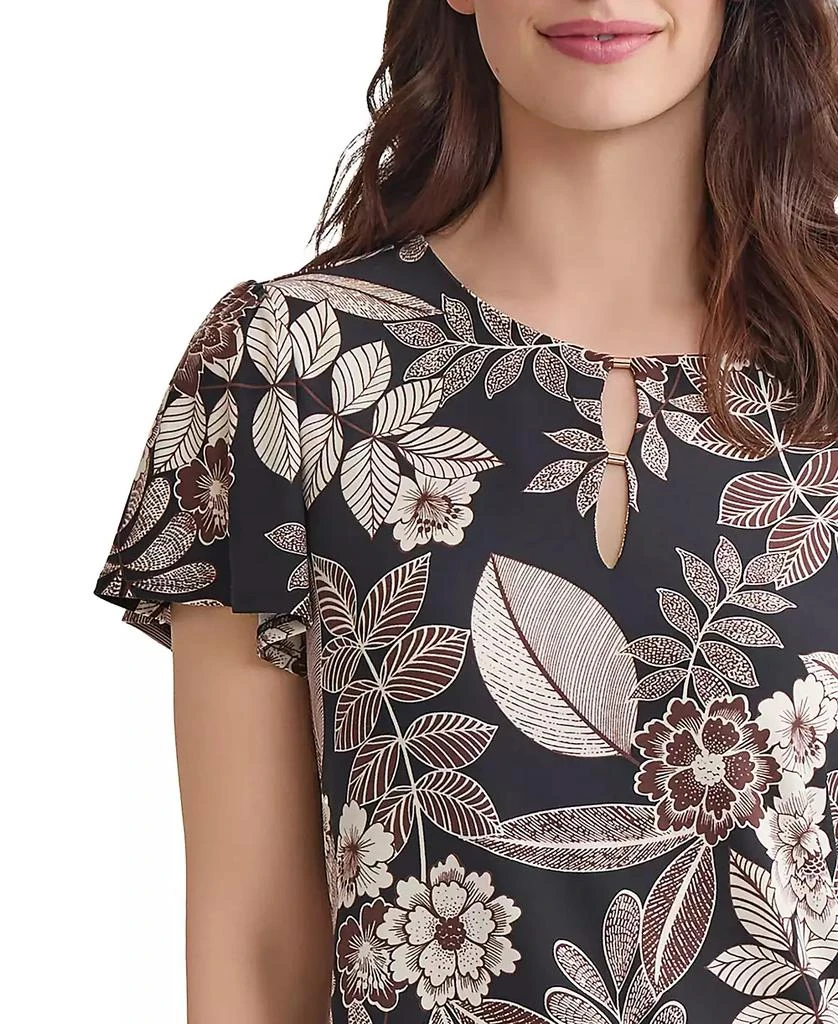 JONES NEW YORK Women's Printed Embellished-Neck Flutter-Sleeve Top 4