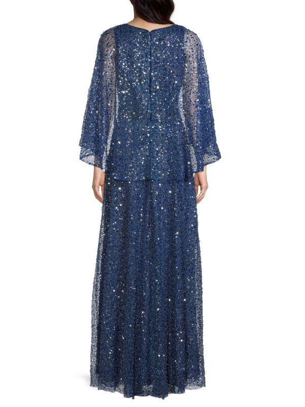 Basix Black Label Cape Sequin Beaded Gown