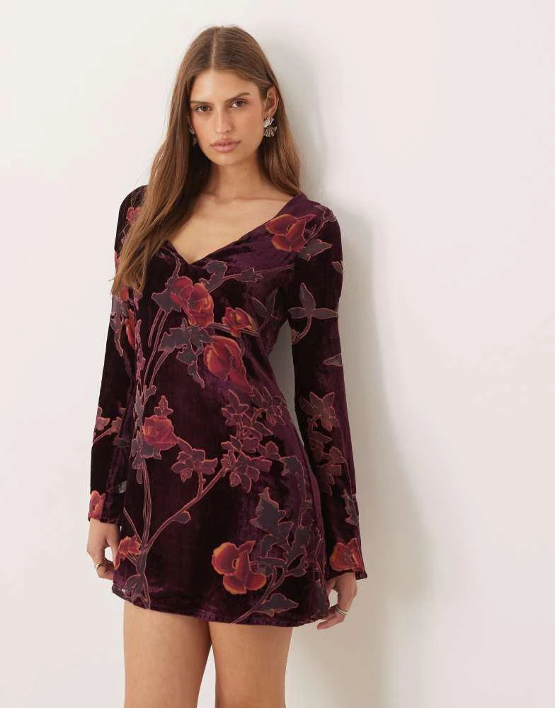 long sleeve burgundy floral dress ZAPAKA Women Brown White Dots Long Wedding Guest Dress A-Line Square Neck Print Long Sleeves Formal Dress, Brown White Dots / US8 main image 1