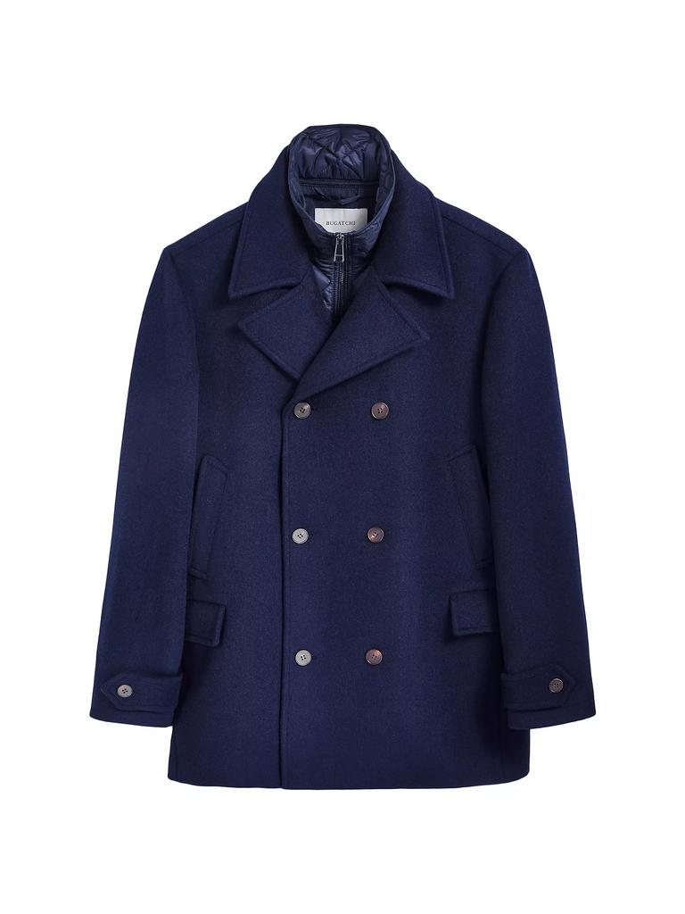 BUGATCHI Wool-Blend Double-Breasted Peacoat