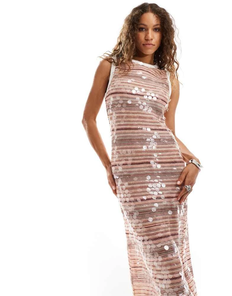 Ghospell Ghospell knit midaxi dress in sequin stripe 4