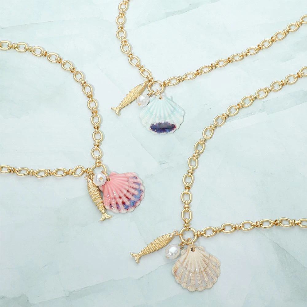 FASHNZFAB Shell Pearl Fish Charm Pendant Necklace 5