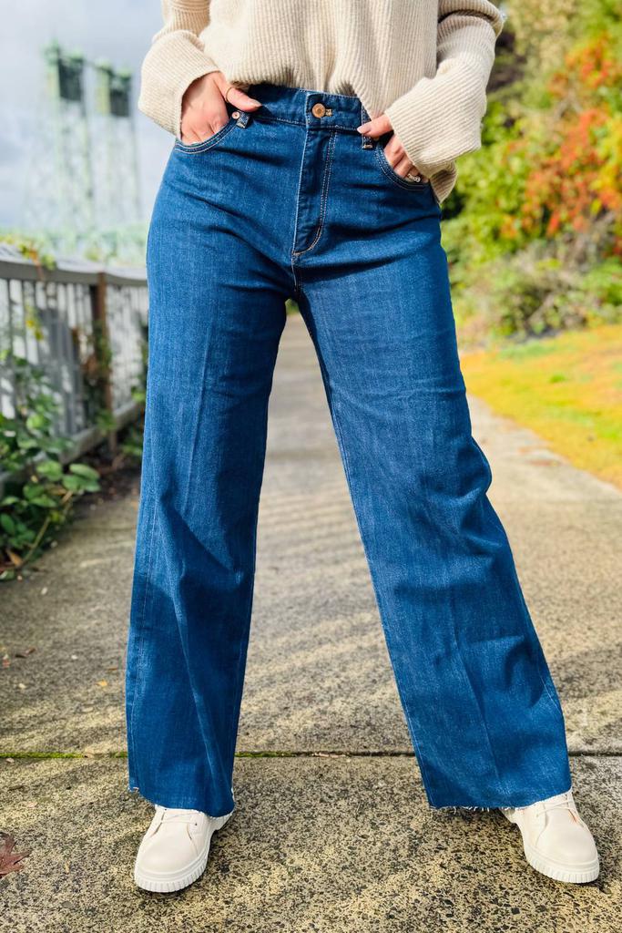 Tribal Tribal - Brooke Blue Thread Hugging Wide Trouser Jeans