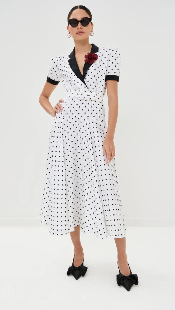 Rodarte White And Black Polka Dot Silk Twill Dress With Belt And Flower 6