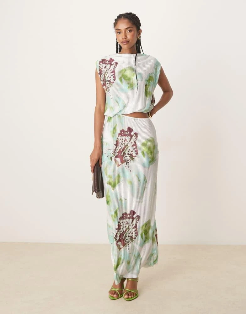 ASOS ASOS DESIGN plisse cutout detail maxi dress in orchid print 1