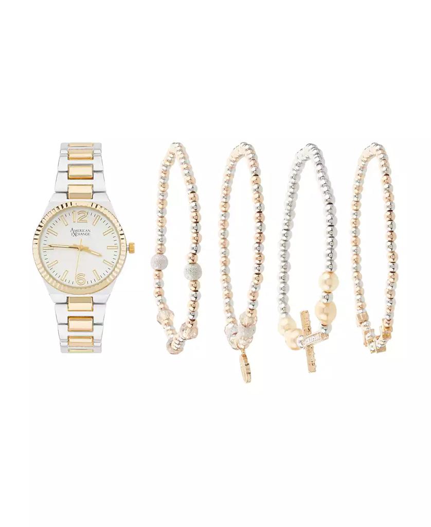American Exchange Women's Shiny Two-Tone Metal Alloy Analog Watch 33mm with Stackable Bracelets Gift Set