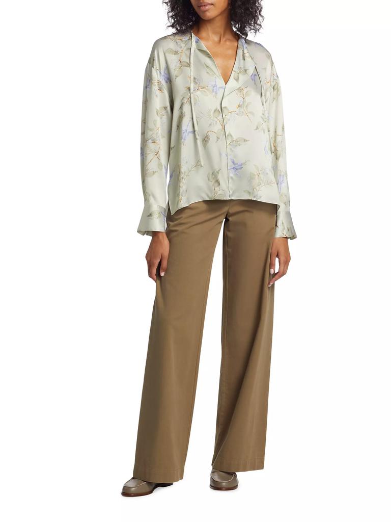 Vince Bellflower Silk Tie-Neck Blouse