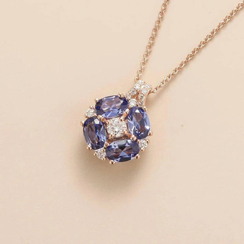 Juvetti Jewelry Pristi Necklace In Diamonds And Ceylon Blue Sapphire Pink Gold 1