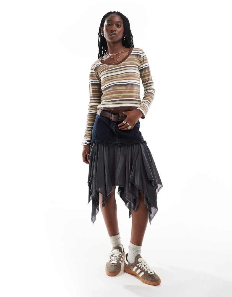 Daisy Street Daisy Street long sleeve washed stripe jersey top with lace detail 3