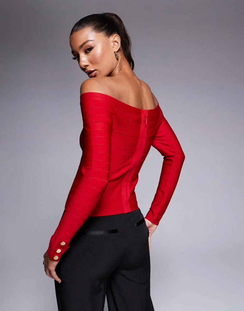 River Island River Island ribbed bardot top with dark red 4