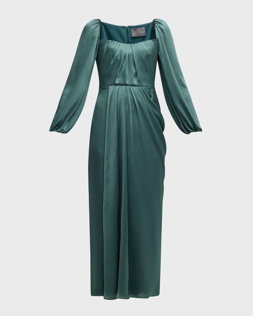 Lela Rose Square-Neck Long-Sleeve Draped Midi Dress