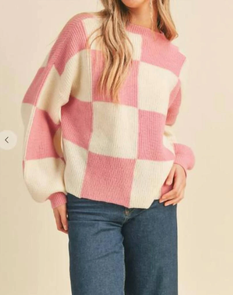 &merci Checkered Sweater In Pink 1