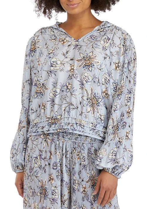 Cupio Womens Long Sleeve V Neck Smocked Hem Blouse 1
