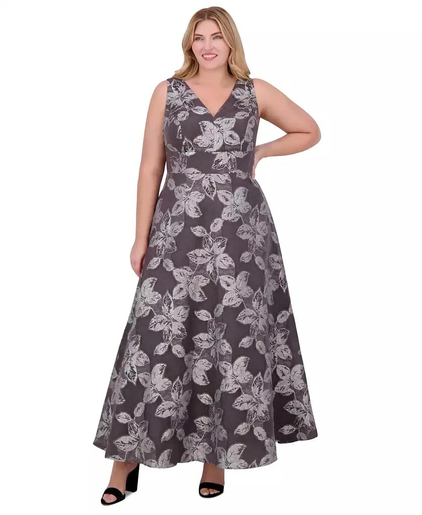 Eliza J Plus Size Metallic-Threaded Floral-Print Ball Gown 1
