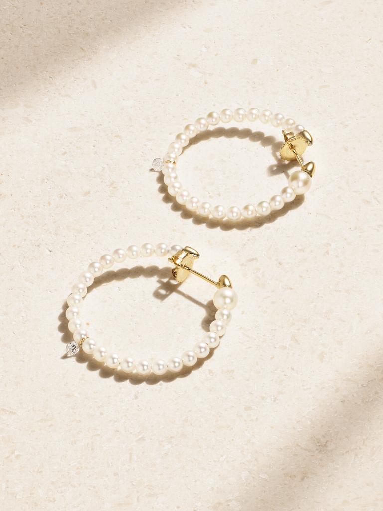 Mizuki 14K Yellow Gold Diamond and 8mm Freshwater Pearl Hoop