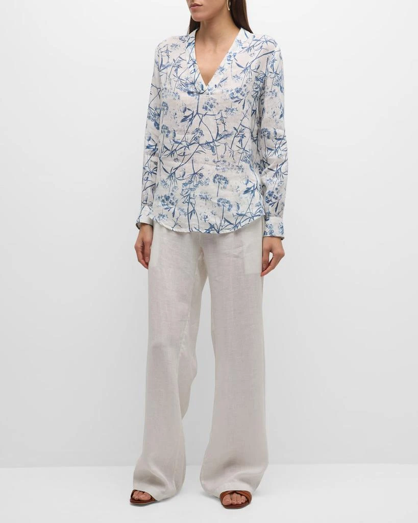 120% Lino Floral-Print V-Neck Linen Blouse 3