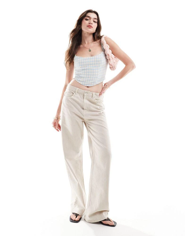 Bershka Bershka milkmaid top in blue & white check 4