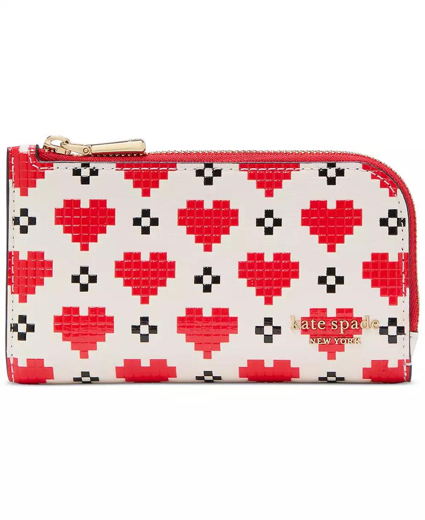 Kate Spade Devin Pixel Hearts Embossed Saffiano Leather Slim Bifold Wallet