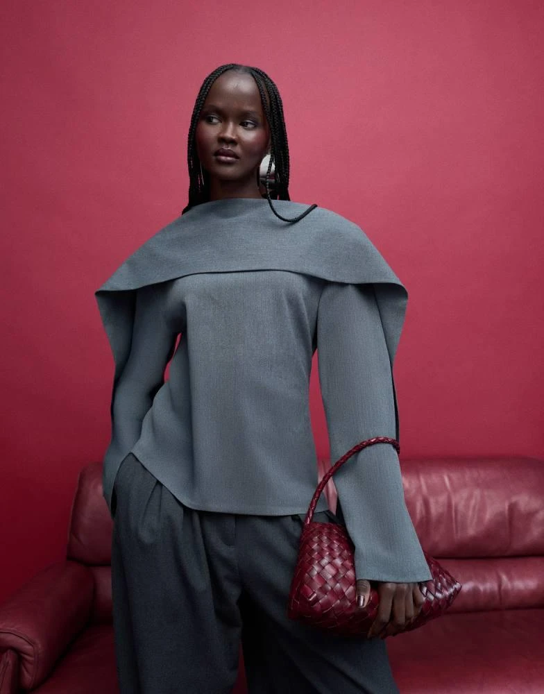 ASOS ASOS DESIGN scarf neck tailored top in grey