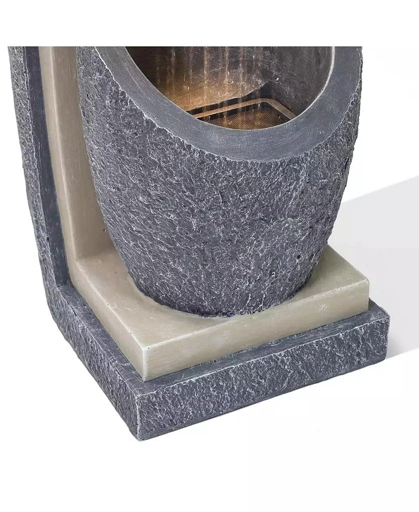 LuxenHome Gray Resin Column and Bowl Sculpture Outdoor Fountain with Lights 3