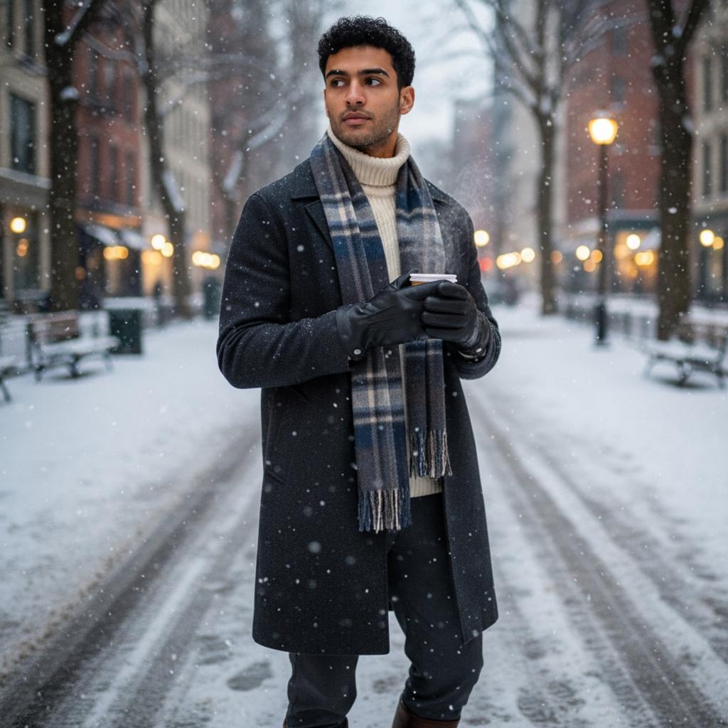 Infinity Leather Men’s Black Italian Leather Warm Wool-Lined Winter Bike Riding Driving Casual Gloves