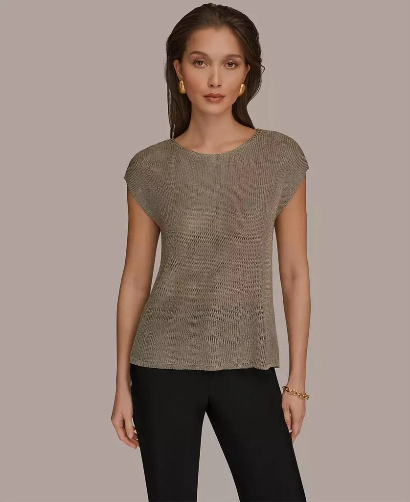 Donna Karan Women
s Sleeveless Metallic Crew Neck Sweater