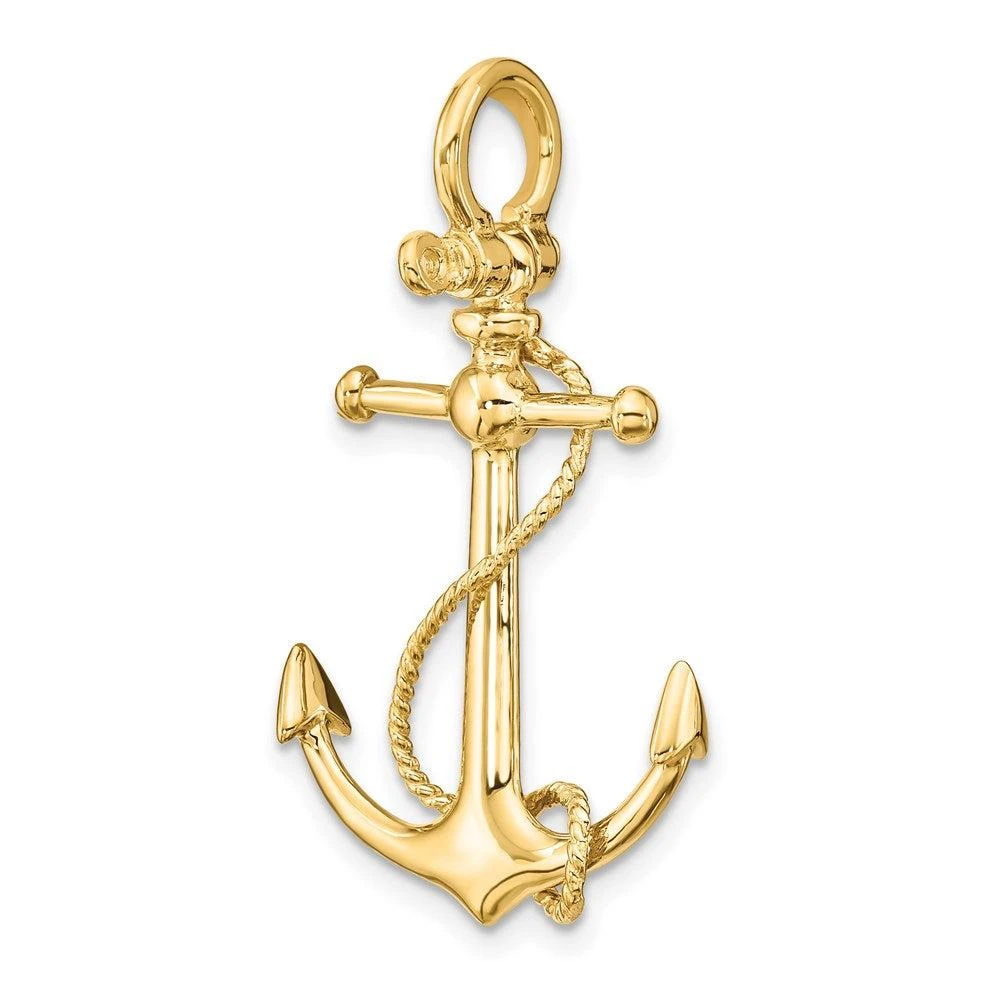 Diamond2Deal 14k Yellow Gold 3-D Anchor Long T Bar Shackle Bail Charm 5