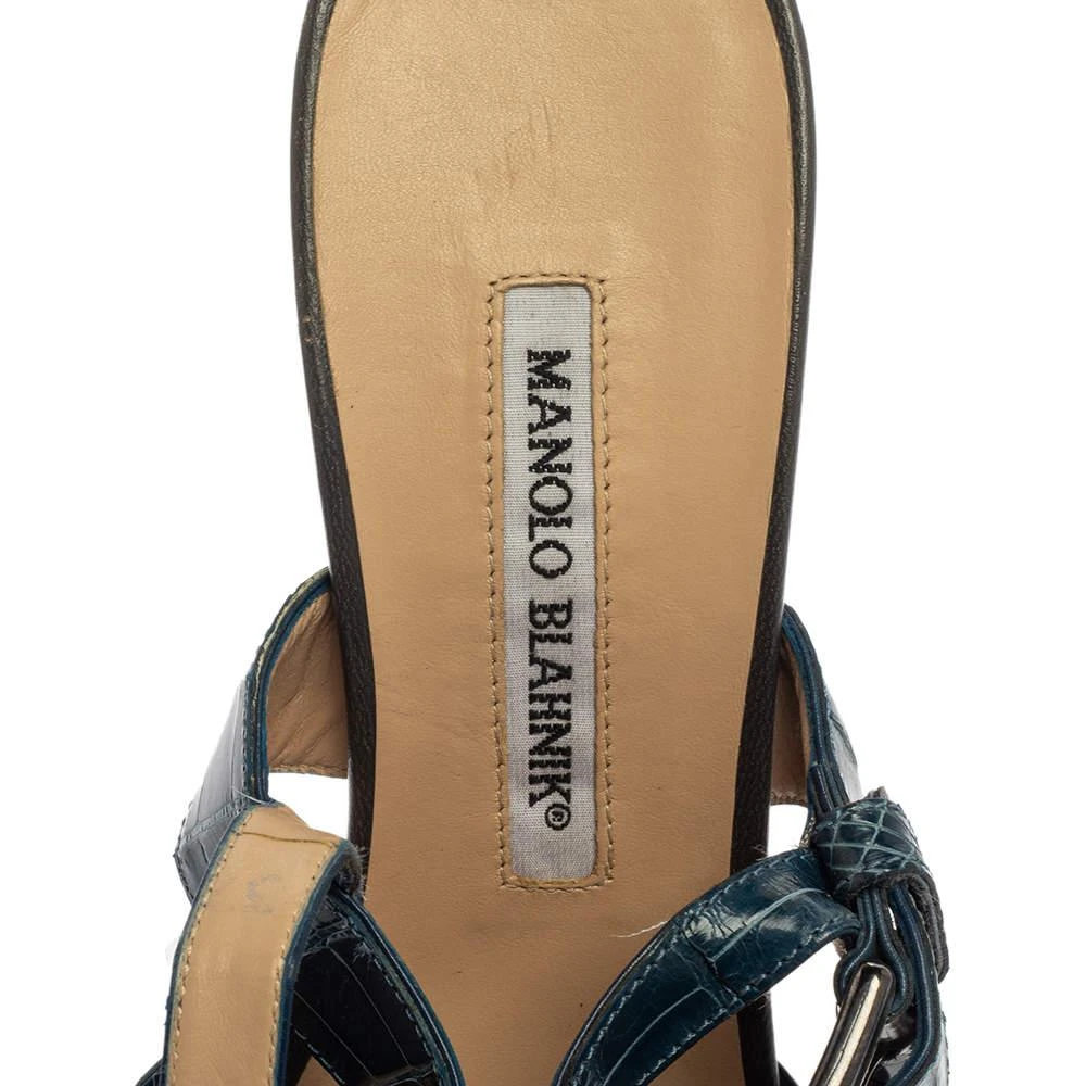 Manolo Blahnik Manolo Blahnik Grey/Blue Croc Embossed And Leather Slingback Sandals Size 37 7