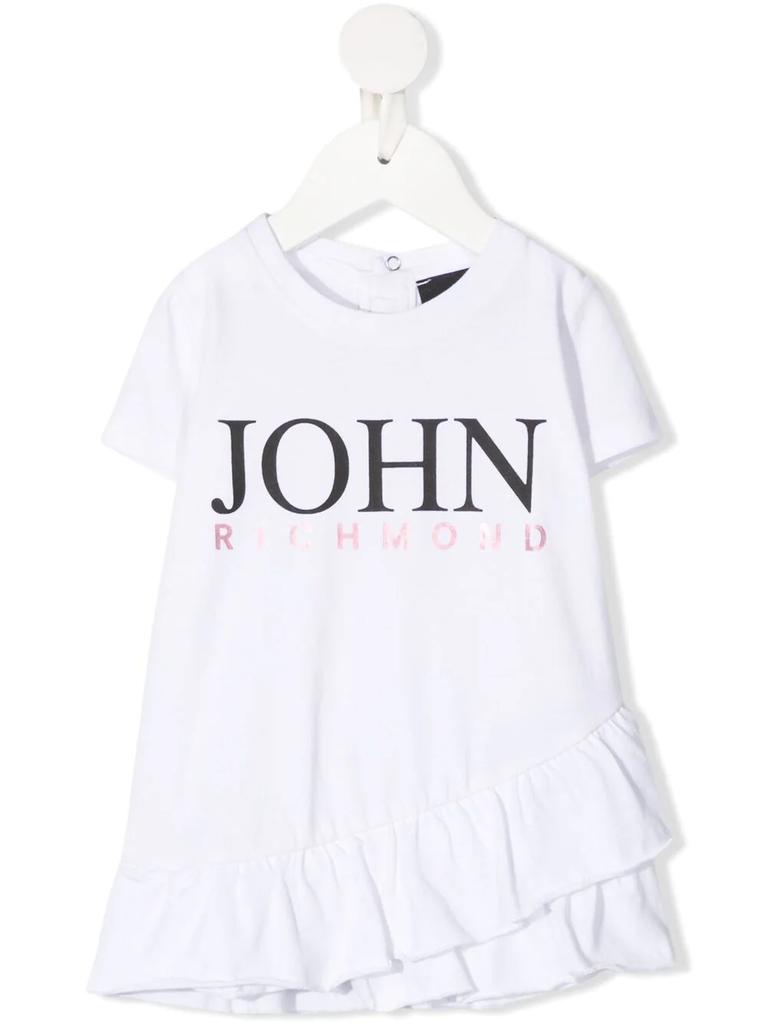 John Richmond Junior logo-print ruffle-trim dress - kids
