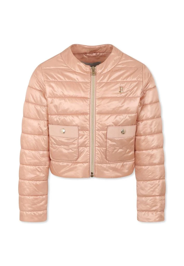 Herno Pink Crop Down Jacket For Girl With Logo 1