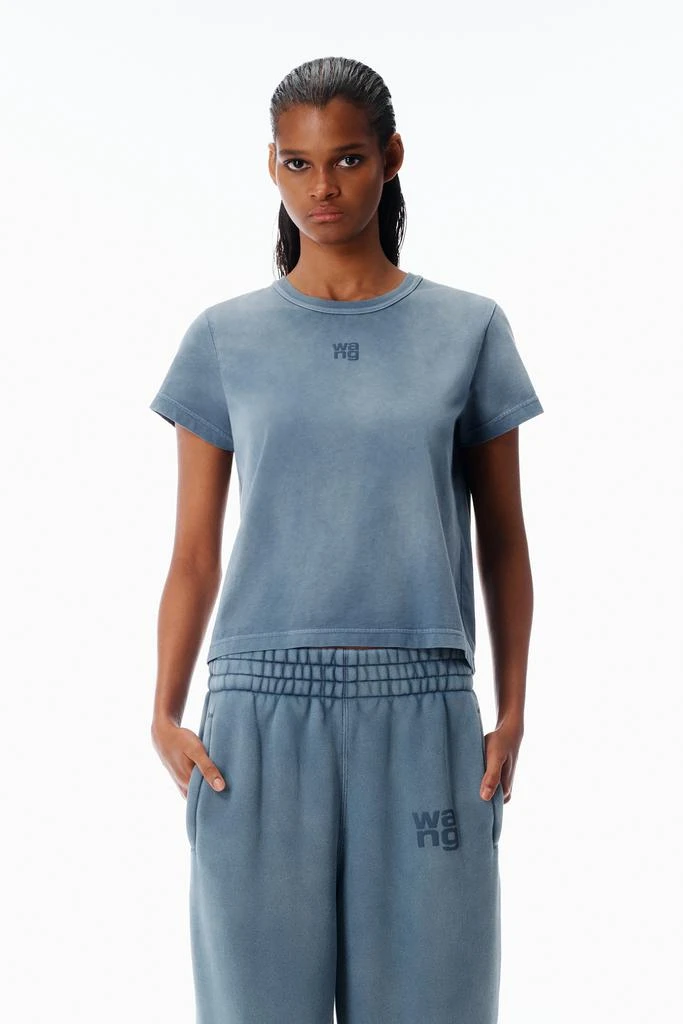 Alexander Wang blue shrunken cotton tee with logo 1