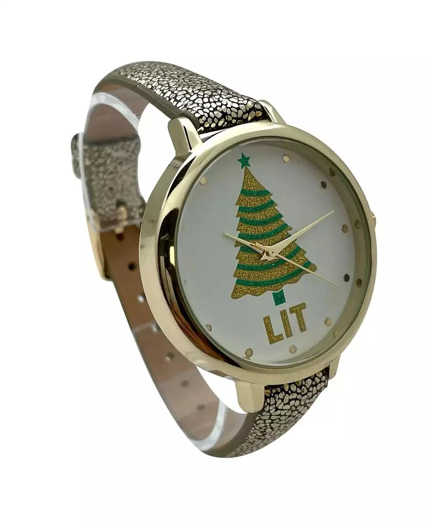 Olivia Pratt Shiny Gold Faux Leather Christmas Themed Women Watches 3