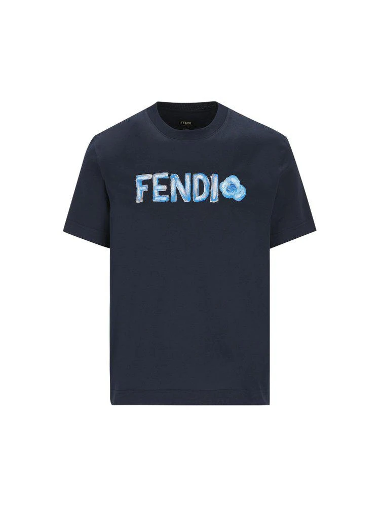 Fendi Fendi Flowers Logo Embroidered Crewneck T-Shirt