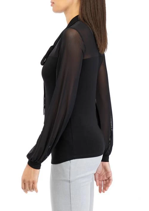 THE LIMITED Limited Womens Mesh Sleeve Tie Neck Top 3