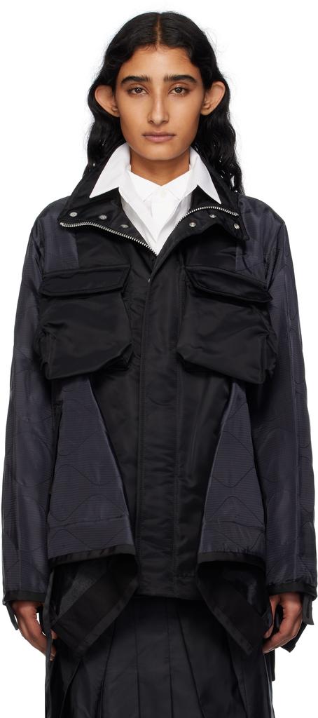 Shop Navy & Black Rip Stop Quilted Coat on Sale at