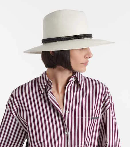 Brunello Cucinelli Monili leather-trimmed straw fedora 2