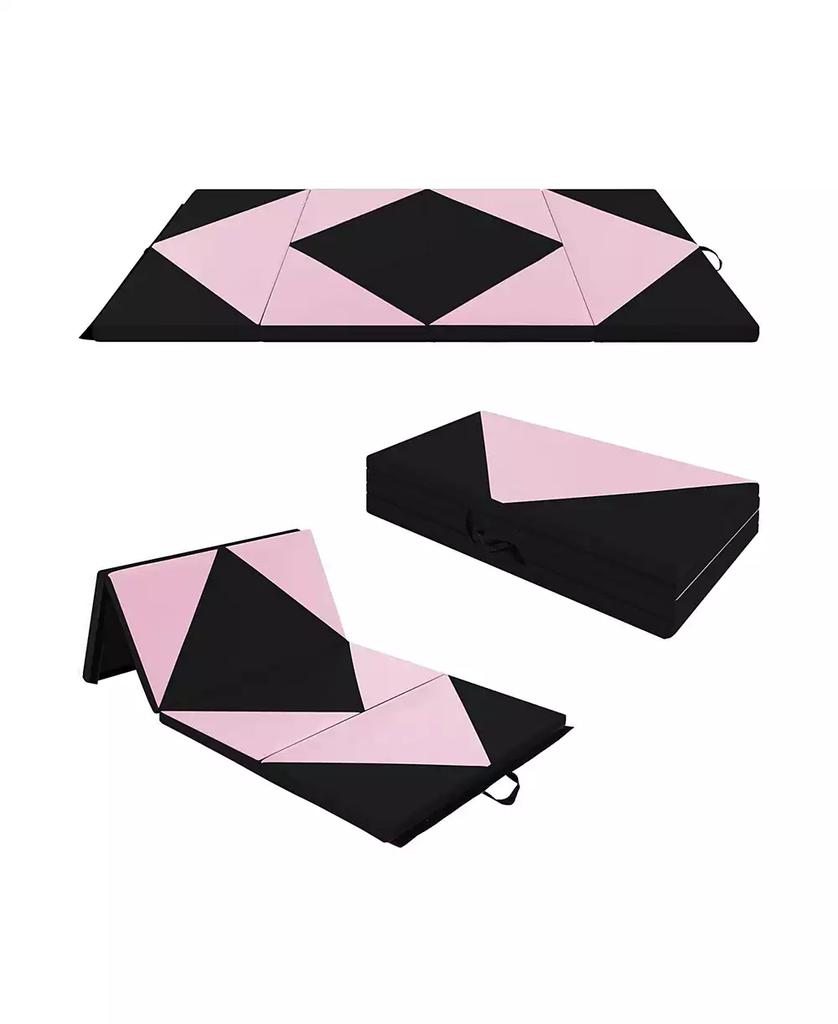 SUGIFT 8 Feet PU Leather Folding Gymnastics Mat with Hook and Loop Fasteners