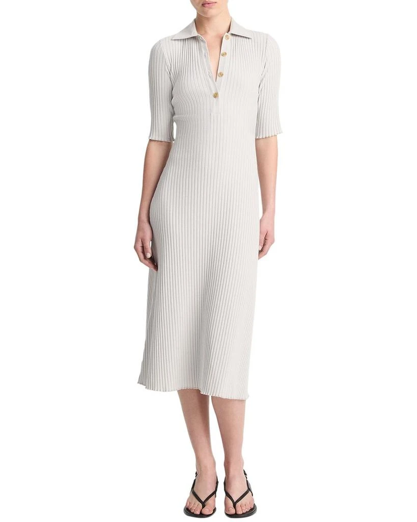 Vince Rib Elbow-Sleeve Polo Midi Dress
