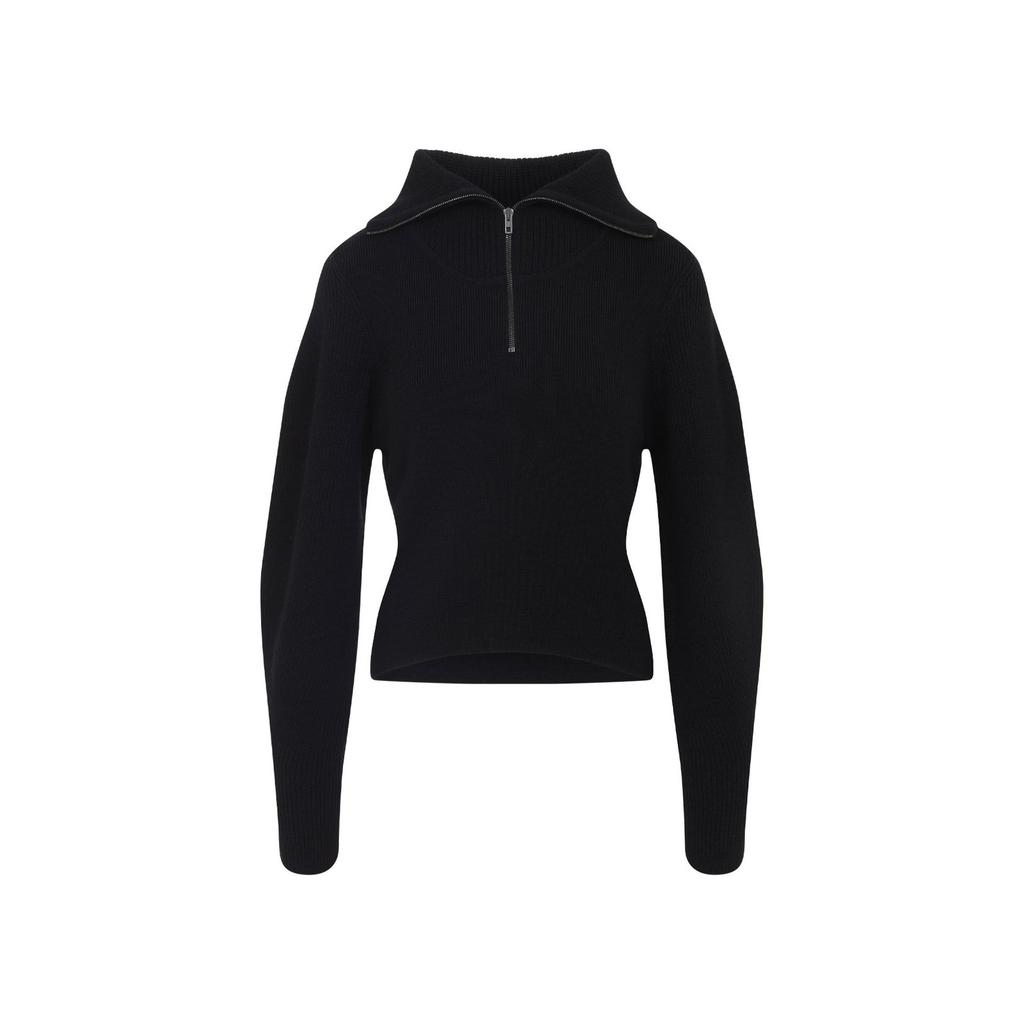 トップス lemaire wool pullover shirts Ribbed-knit wool half-zip sweater in black - Lemaire | Mytheresa