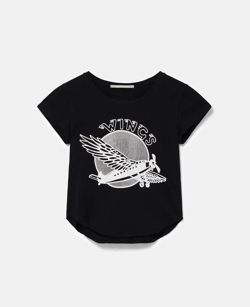 Stella McCartney Stella McCartney - Wings Graphic Cotton Baby Tee, Woman, Midnight black, Size: M 1