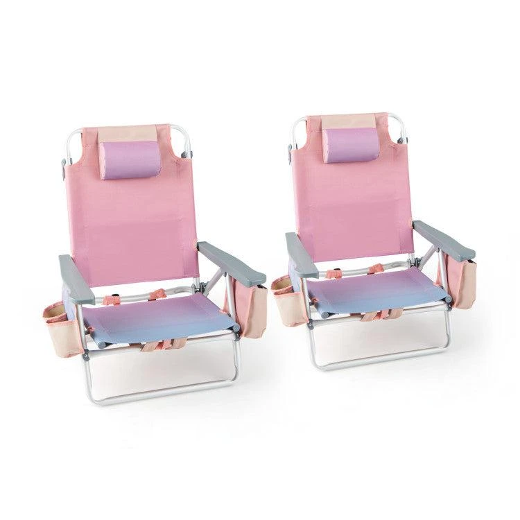 Hivvago 2 Pieces Folding Backpack Beach Chair with Pillow-Pink 1