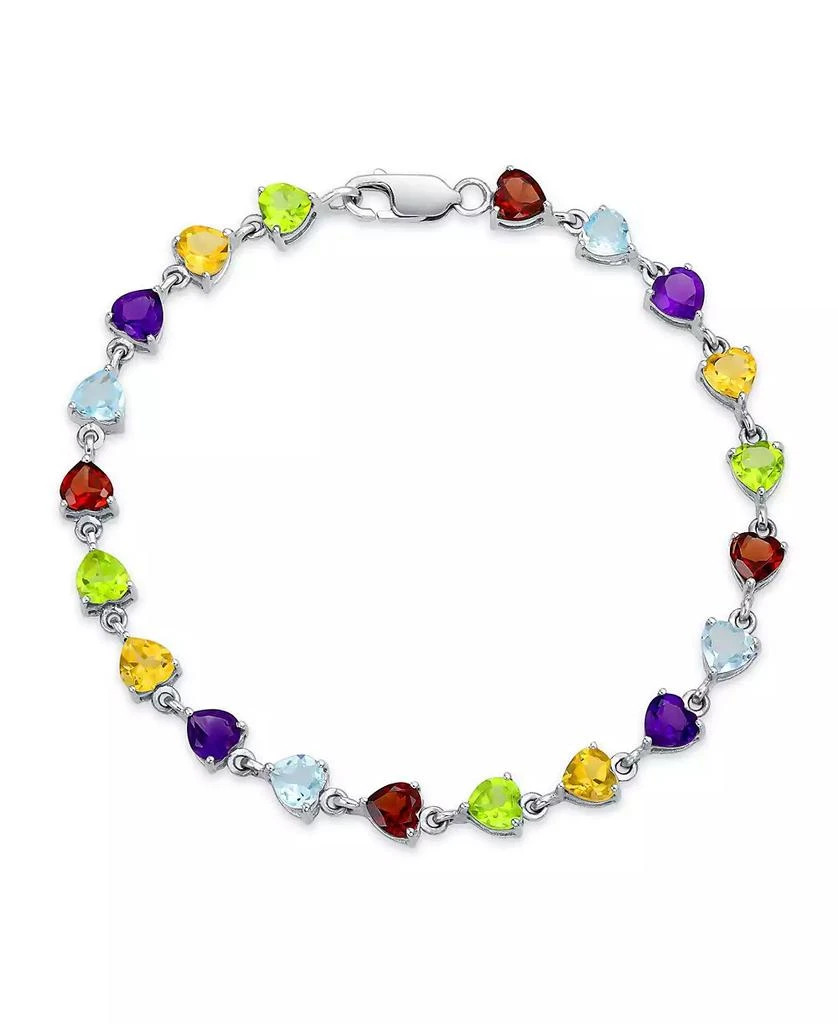 Bling Jewelry Multicolor Citrine Peridot Garnet Aquamarine Amethyst Heart Shape Tennis Bracelet Sterling Silver 7 Inch