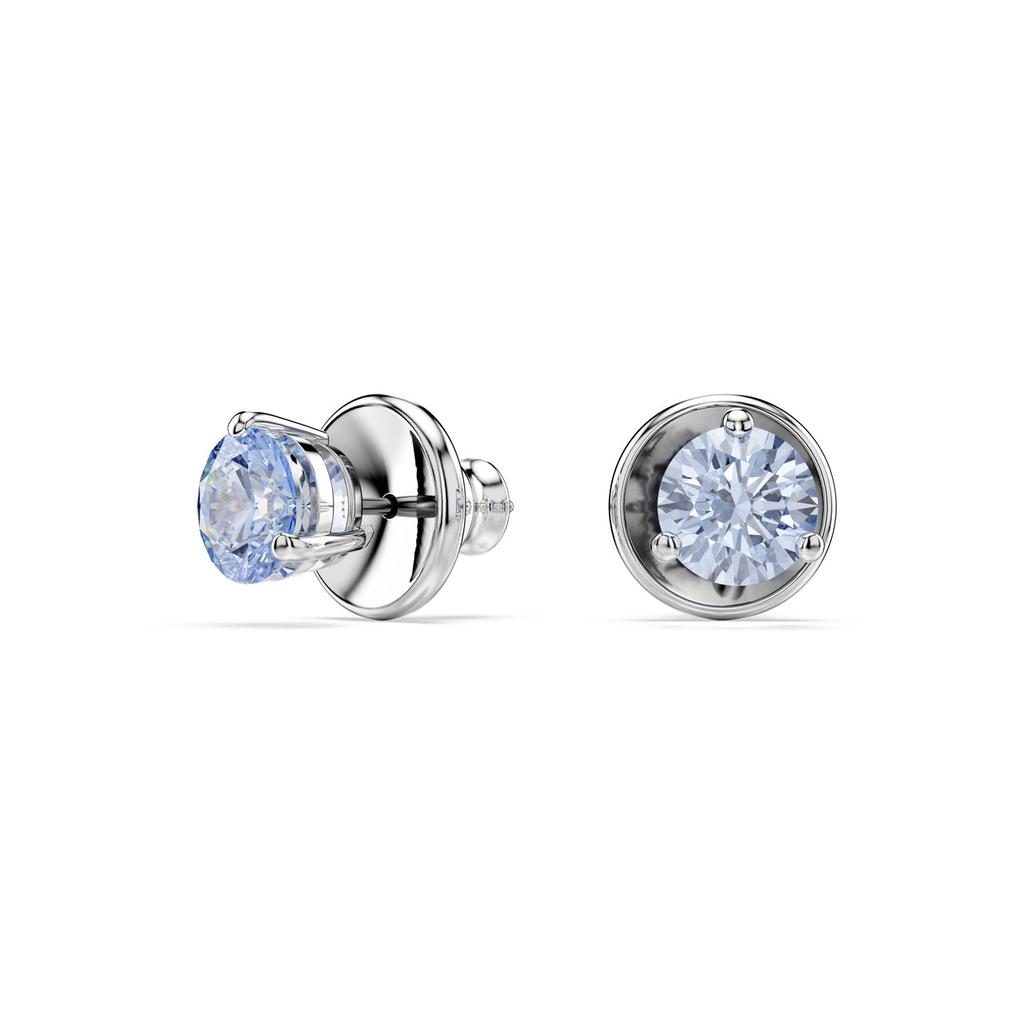 Swarovski Solitaire stud earrings round cut blue rhodium plated