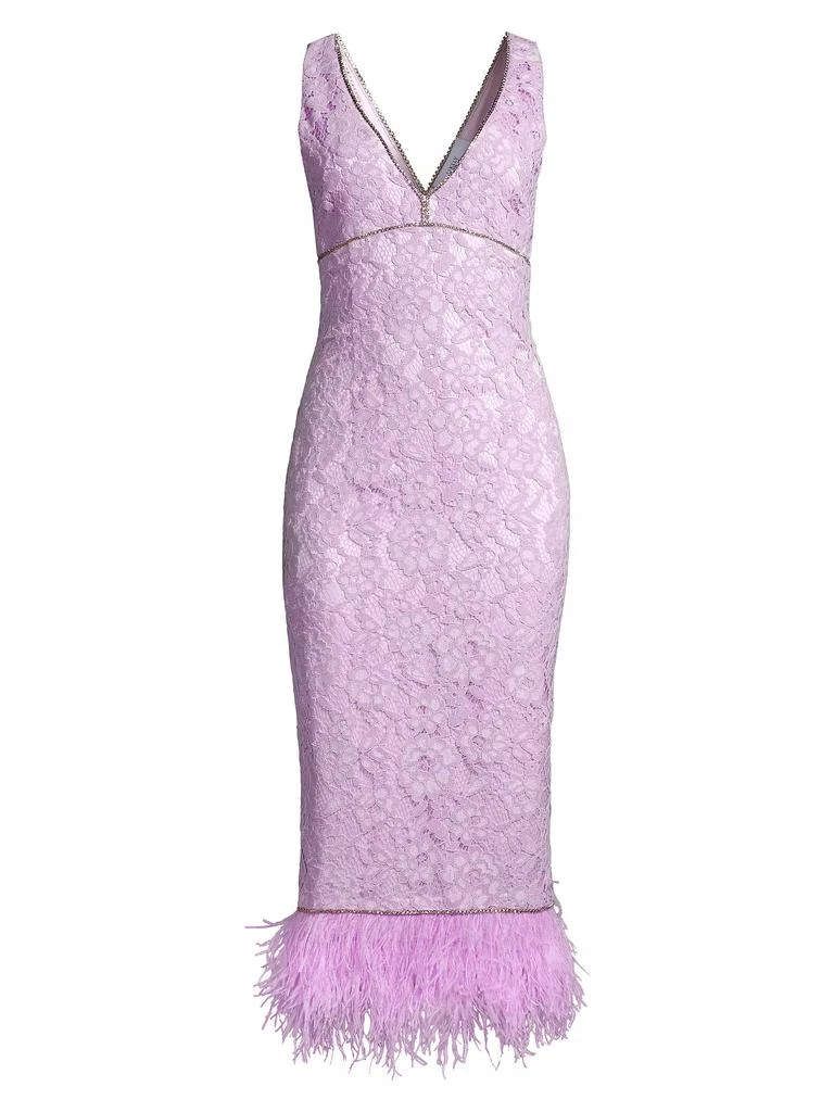 Likely Marino Floral Lace Feather-Trimmed Midi-Dress 1